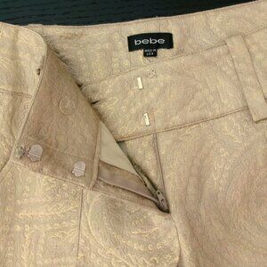 bebe Metallic Gold Brocade Capri Pants Size 4 Shimmery